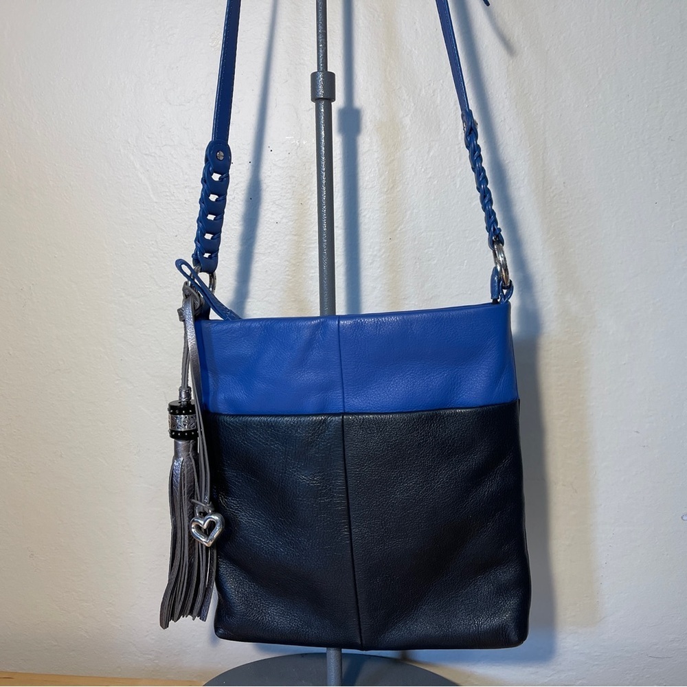 Brighton Blue Black Colorblock Leather Crossbody Bag Shoulder Purse Organizer